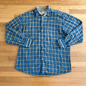 Mine Blue Yellow Plaid Button Down Classic Fit Corduroy Collar Shirt Large